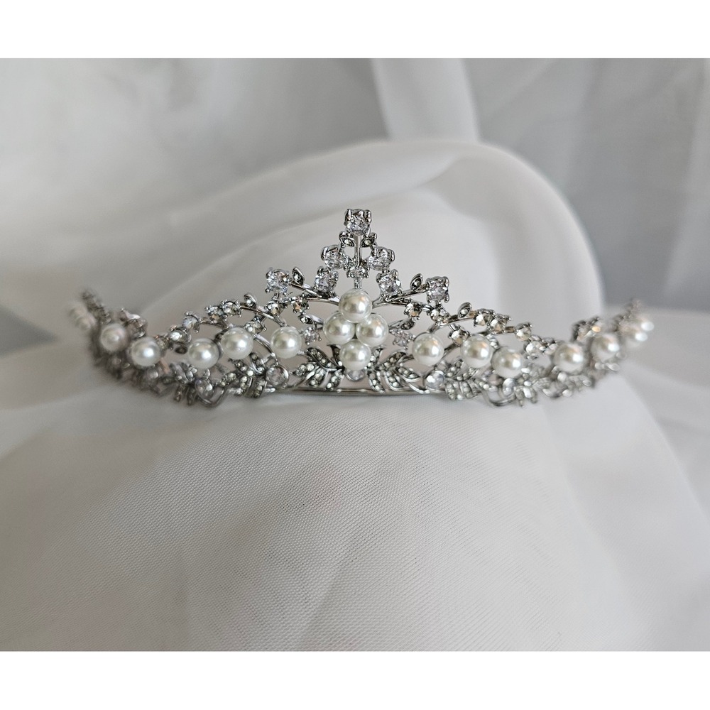 Louise Pearl and Cubic Zirconia Bridal Tiara Silver by Adora
